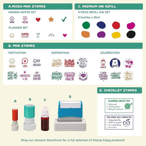 Stamp Joy - 6 Self-Ink Flash Stamp Set, Multicolor Teacher Stamps, Office Stationery Stamps, Pre-Inked, Refillable Stamps (Motivation Set) in Saudi Arabia