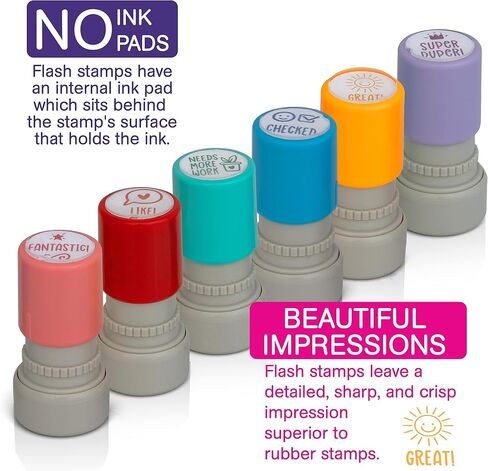 Stamp Joy - 6 Self-Ink Flash Stamp Set, Multicolor Teacher Stamps, Office Stationery Stamps, Pre-Inked, Refillable Stamps (Motivation Set) in Saudi Arabia