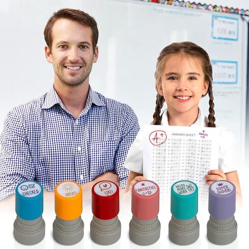 Stamp Joy - 6 Self-Ink Flash Stamp Set, Multicolor Teacher Stamps, Office Stationery Stamps, Pre-Inked, Refillable Stamps (Motivation Set) in Saudi Arabia
