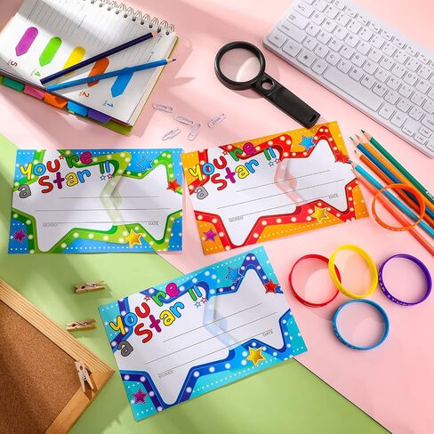 Junkin 32 Pcs Star Student Certificate Award Wristband Happy Birthday Certificate Recognition Award Gifts Congrats Star of The Week Month Award for Back to School Classroom(Birthday) in Kuwait