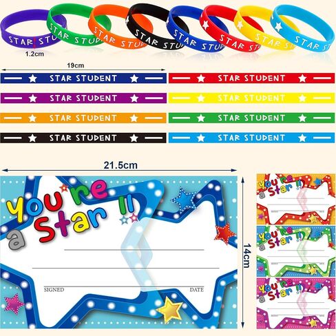 Junkin 32 Pcs Star Student Certificate Award Wristband Happy Birthday Certificate Recognition Award Gifts Congrats Star of The Week Month Award for Back to School Classroom(Birthday) in Kuwait