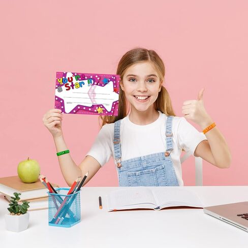 Junkin 32 Pcs Star Student Certificate Award Wristband Happy Birthday Certificate Recognition Award Gifts Congrats Star of The Week Month Award for Back to School Classroom(Birthday) in Kuwait