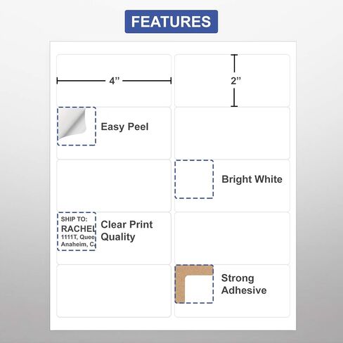 TYH Supplies 500 Shipping Address Labels 2 x 4 Inch Rectangle, White Matte, Laser & Inkjet Printer, Strong Adhesive, with REALCONCEAL Blocking Technology Compatible with Avery 8163 & 5163 Template in Saudi Arabia