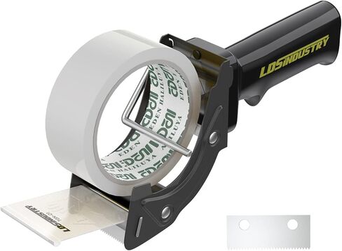 مسدس توزيع شريط سريع الاستبدال من LDS مع لفة شريط مقاس 2 بوصة × 60 ياردة (شفافة) وشفرة إضافية، قاطع شريط خفيف الوزن مريح وشديد التحمل للتغليف وختم الصندوق باللون الأسود in Kuwait