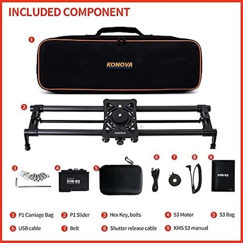 KONOVA P1S3 Wireless Motorized Carbon Slider Parallax Panorama Video for DSLR, Mirrorless, Mobile Phone with Carry Bag (60cm (23.6")) in Saudi Arabia