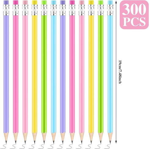 300 قطعة من أقلام الرصاص المستديرة الفارغة السائبة المخصصة من أقلام الرصاص الملونة HB حزمة من أقلام الرصاص الخشبية النيون للنقش المطبوع DIY للأطفال والبنات هدية للفصول المدرسية in Kuwait