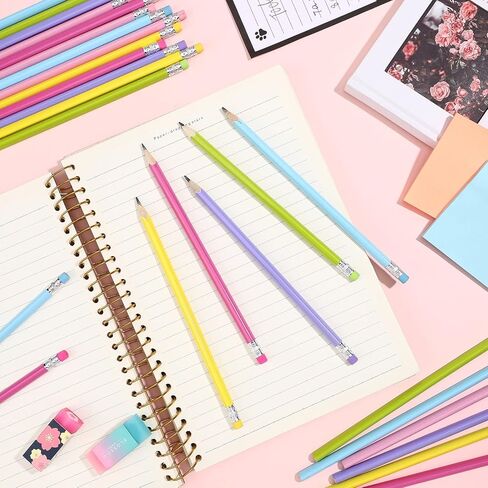 300 قطعة من أقلام الرصاص المستديرة الفارغة السائبة المخصصة من أقلام الرصاص الملونة HB حزمة من أقلام الرصاص الخشبية النيون للنقش المطبوع DIY للأطفال والبنات هدية للفصول المدرسية in Kuwait