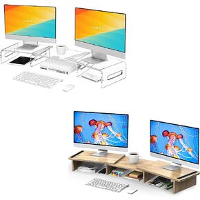 Zimilar Dual Monitor Stand Riser, Acrylic Monitor Stand with Adjustable Length and Angle, Clear Monitor Stand with Storage Organizer Dual Monitor Stand Riser, Wood Monitor Stand for Desk in Kuwait