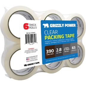 Grizzly Power Clear Packing Tape Refill Rolls for Shipping, Moving, Packaging - True 2 Inch x 65 Yards, 3 Inch Core, 2.8mil Thick, 36 Rolls Bulk Case
