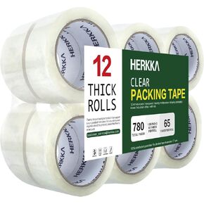 HERKKA Clear Packing Tape, 12 Rolls Heavy Duty Packaging Tape for Shipping Packaging Moving Sealing, Thicker Clear Packing Tape, 1.88 inches Wide, 65 Yards Per Roll, 780 Total Yards in Saudi Arabia