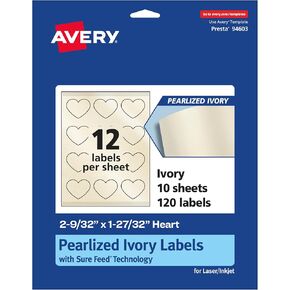 ملصقات قلب عاجي لؤلؤي من Avery مع تقنية التغذية المؤكدة، طباعة على الحافة، 2-9/32 بوصة × 1-27/32 بوصة، 120 ملصقًا عاجيًا لؤلؤيًا، ملصقات قابلة للطباعة بالليزر/نفث الحبر in Saudi Arabia
