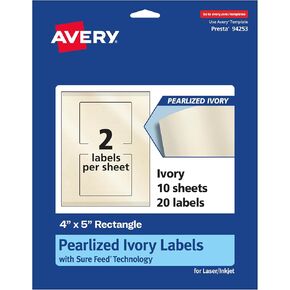 Avery Pearlized Ivory Rectangle Labels with Sure Feed Technology, Print-to-The-Edge, 4" x 5", 20 Pearlized Ivory Labels, Laser/Inkjet Printable Labels in Saudi Arabia