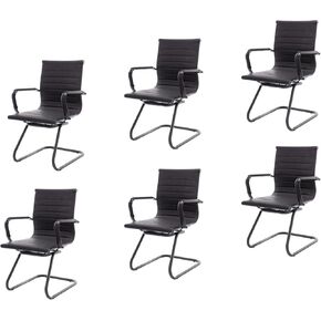 CIMOTA Waiting Room Chairs Leather Office Guest Chair Mid Back Reception Chairs with Sled Base for Meeting/Patient/Conference Room, Black Set of 2