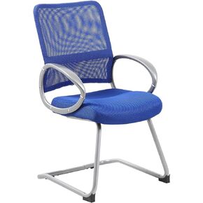 Boss Office Products Mesh Back Guest Chair with Pewter Finish in Blue, 24"D x 24"W x 39"H