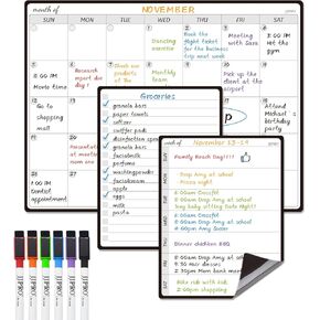 JJPRO Magnetic Monthly Calendar Whiteboard Set for Fridge-Monthly Planning Board and Two Bonus Dry Erase Grocery Board&Weekly Menu Board-Meal Planner Whiteboard/To-Do List-6 Markers in Kuwait