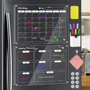 16x12 inch Magnetic Calendar for Fridge, 2 Pack Reusable Acrylic Fridge Calendar, Clear Dry Erase Board Monthly & Weekly Planning Board in Kuwait