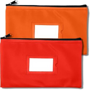 حقيبة نقود مع سحاب | أحمر وبرتقالي | 27.94 × 15.24 سم | حقيبة محفظة جلدية متينة للنقود النقدية من الجلد للرجال والنساء مع نافذة بطاقة تعريف مؤطرة وبطاقة فارغة | من GIDABRAND in Kuwait
