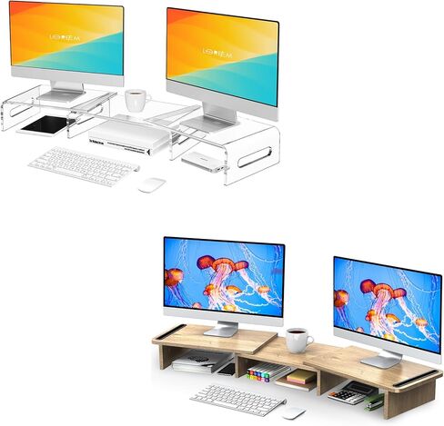 Zimilar Dual Monitor Stand Riser, Acrylic Monitor Stand with Adjustable Length and Angle, Clear Monitor Stand with Storage Organizer Dual Monitor Stand Riser, Wood Monitor Stand for Desk in Kuwait