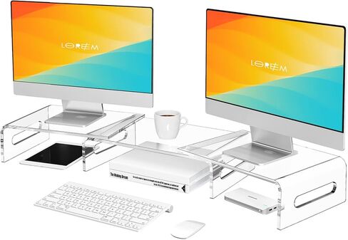 Zimilar Dual Monitor Stand Riser, Acrylic Monitor Stand with Adjustable Length and Angle, Clear Monitor Stand with Storage Organizer Dual Monitor Stand Riser, Wood Monitor Stand for Desk in Kuwait