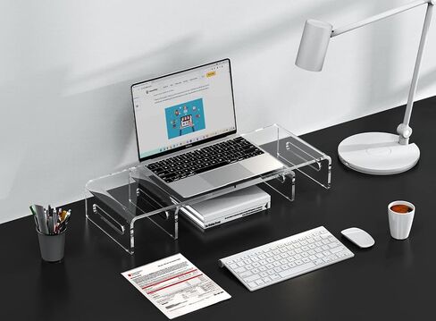 Zimilar Dual Monitor Stand Riser, Acrylic Monitor Stand with Adjustable Length and Angle, Clear Monitor Stand with Storage Organizer Dual Monitor Stand Riser, Wood Monitor Stand for Desk in Kuwait