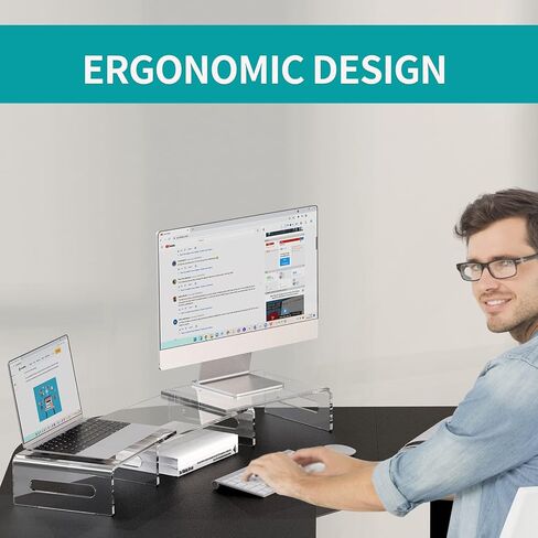Zimilar Dual Monitor Stand Riser, Acrylic Monitor Stand with Adjustable Length and Angle, Clear Monitor Stand with Storage Organizer Dual Monitor Stand Riser, Wood Monitor Stand for Desk in Kuwait