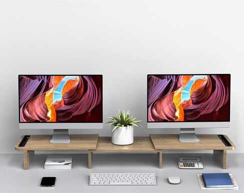 Zimilar Dual Monitor Stand Riser, Acrylic Monitor Stand with Adjustable Length and Angle, Clear Monitor Stand with Storage Organizer Dual Monitor Stand Riser, Wood Monitor Stand for Desk in Kuwait