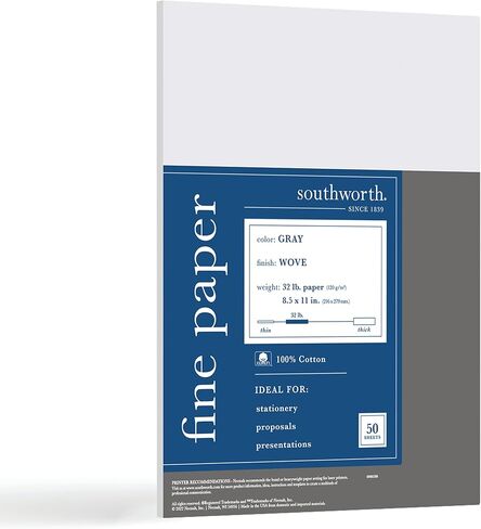 Southworth® 100% Cotton Business Paper, Letter Paper Size, 32 Lb, Gray, Pack Of 50 Sheets in Saudi Arabia