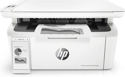 طابعة ليزر HP Laserjet Pro M28W لاسلكية الكل في واحد أحادية اللون، إيثرنت، سرعات طباعة تصل إلى 18/19 صفحة في الدقيقة، طباعة مسح ضوئي، تشغيل/إيقاف تلقائي، أبيض in Kuwait