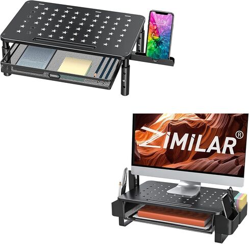 Zimilar Monitor Stand Riser with Metal Mesh Drawer+Monitor Stand Riser with Drawer, Monitor Riser with Side Storage Pockets for Desk in Kuwait