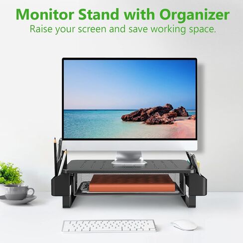 Zimilar Monitor Stand Riser with Metal Mesh Drawer+Monitor Stand Riser with Drawer, Monitor Riser with Side Storage Pockets for Desk in Kuwait