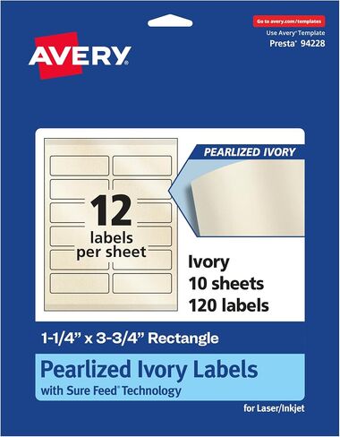 ملصقات مستطيلة عاجية لؤلؤية من Avery مع تقنية التغذية المؤكدة، طباعة على الحافة، 1.25 بوصة × 3.75 بوصة، 120 ملصقًا عاجيًا لؤلؤيًا، ملصقات قابلة للطباعة بالليزر/نفث الحبر in Saudi Arabia