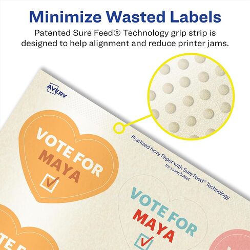 Avery Pearlized Ivory Heart Labels with Sure Feed Technology, Print-to-The-Edge, 2-9/32" x 1-27/32", 120 Pearlized Ivory Labels, Laser/Inkjet Printable Labels in Saudi Arabia