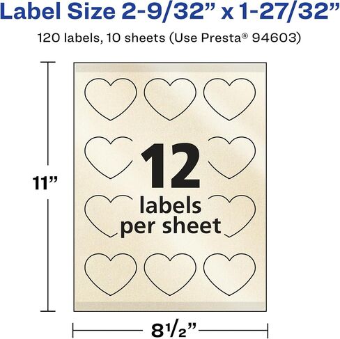 Avery Pearlized Ivory Heart Labels with Sure Feed Technology, Print-to-The-Edge, 2-9/32" x 1-27/32", 120 Pearlized Ivory Labels, Laser/Inkjet Printable Labels in Saudi Arabia