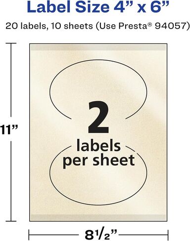 Avery Pearlized Ivory Oval Labels with Sure Feed Technology, Print-to-The-Edge, 4" x 6", 20 Pearlized Ivory Labels, Laser/Inkjet Printable Labels in Saudi Arabia