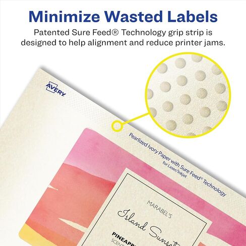 Avery Pearlized Ivory Rectangle Labels with Sure Feed Technology, Print-to-The-Edge, 2.5" x 4", 30 Pearlized Ivory Labels, Laser/Inkjet Printable Labels in Saudi Arabia