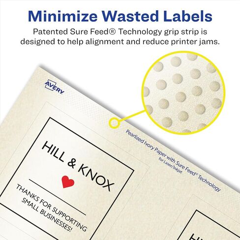 Avery Pearlized Ivory Square Labels with Sure Feed Technology, Print-to-The-Edge, 2.75" x 2.75", 60 Pearlized Ivory Labels, Laser/Inkjet Printable Labels in Saudi Arabia