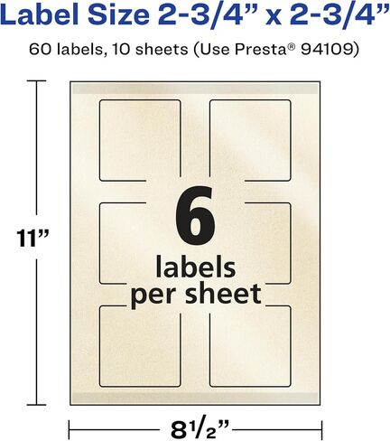 Avery Pearlized Ivory Square Labels with Sure Feed Technology, Print-to-The-Edge, 2.75" x 2.75", 60 Pearlized Ivory Labels, Laser/Inkjet Printable Labels in Saudi Arabia