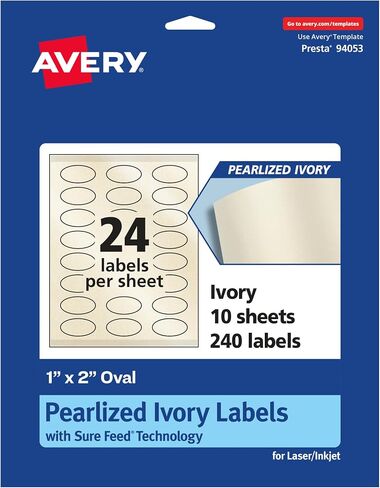 Avery Pearlized Ivory Oval Labels with Sure Feed Technology, Print-to-The-Edge, 1" x 2", 240 Pearlized Ivory Labels, Laser/Inkjet Printable Labels in Saudi Arabia