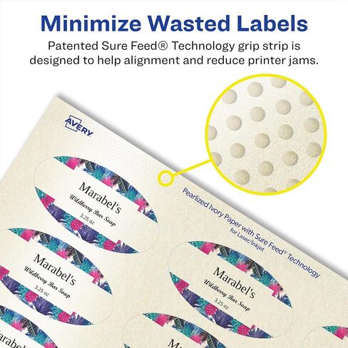 Avery Pearlized Ivory Oval Labels with Sure Feed Technology, Print-to-The-Edge, 1" x 2", 240 Pearlized Ivory Labels, Laser/Inkjet Printable Labels in Saudi Arabia