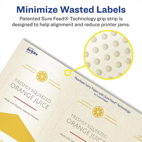 Avery Pearlized Ivory Arched Labels with Sure Feed Technology, Print-to-The-Edge, 3" x 2.25", 90 Pearlized Ivory Labels, Laser/Inkjet Printable Labels in Saudi Arabia