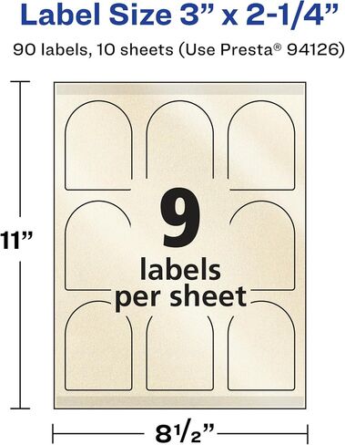 Avery Pearlized Ivory Arched Labels with Sure Feed Technology, Print-to-The-Edge, 3" x 2.25", 90 Pearlized Ivory Labels, Laser/Inkjet Printable Labels in Saudi Arabia