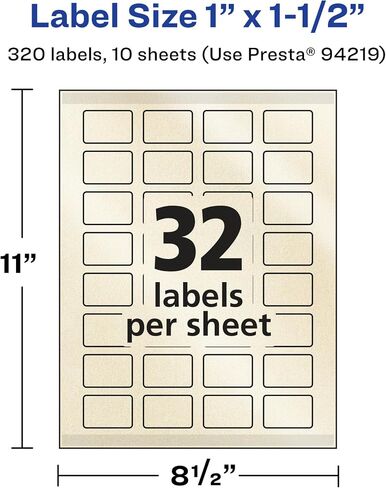Avery Pearlized Ivory Rectangle Labels with Sure Feed Technology, Print-to-The-Edge, 1" x 1.5", 320 Pearlized Ivory Labels, Laser/Inkjet Printable Labels in Saudi Arabia