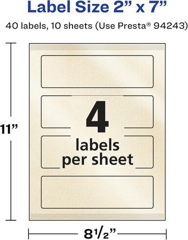 Avery Pearlized Ivory Rectangle Labels with Sure Feed Technology, Print-to-The-Edge, 2" x 7", 40 Pearlized Ivory Labels, Laser/Inkjet Printable Labels in Saudi Arabia