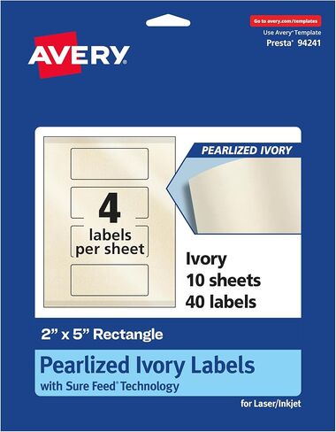 Avery Pearlized Ivory Rectangle Labels with Sure Feed Technology, Print-to-The-Edge, 2" x 5", 40 Pearlized Ivory Labels, Laser/Inkjet Printable Labels in Saudi Arabia