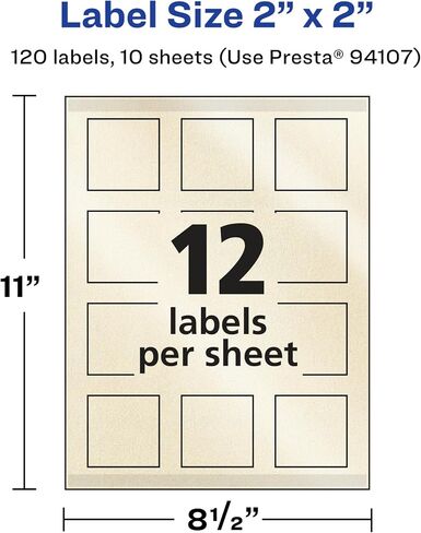 Avery Pearlized Ivory Square Labels with Sure Feed Technology, Print-to-The-Edge, 2" x 2", 120 Pearlized Ivory Labels, Laser/Inkjet Printable Labels in Saudi Arabia