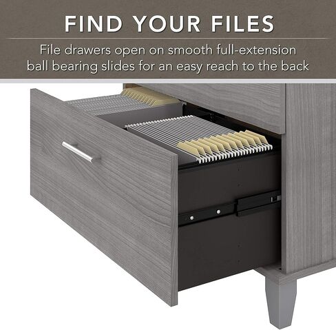 خزانة ملفات جانبية من Bush Furniture Somerset ذات درجين باللون الرمادي البلاتيني، خزائن ملفات أنيقة للمكتب المنزلي مع أدراج ناعمة الإغلاق 30 عرضًا × 17 عمقًا × 29 ارتفاعًا in Kuwait