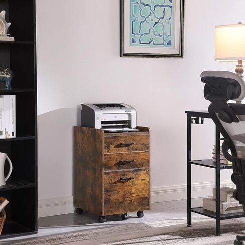 Kavonty File Cabinet, Mobile Office Cabinet with 2 Small Fabric Drawers and 1 Large Drawer,for A4, Letter Size, Hanging File Folders, Rustic Brown and Black in Saudi Arabia