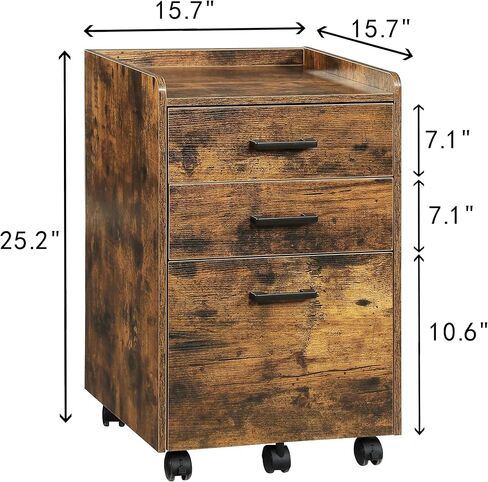 Kavonty File Cabinet, Mobile Office Cabinet with 2 Small Fabric Drawers and 1 Large Drawer,for A4, Letter Size, Hanging File Folders, Rustic Brown and Black in Saudi Arabia