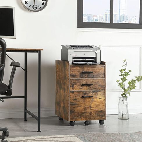 Kavonty File Cabinet, Mobile Office Cabinet with 2 Small Fabric Drawers and 1 Large Drawer,for A4, Letter Size, Hanging File Folders, Rustic Brown and Black in Saudi Arabia