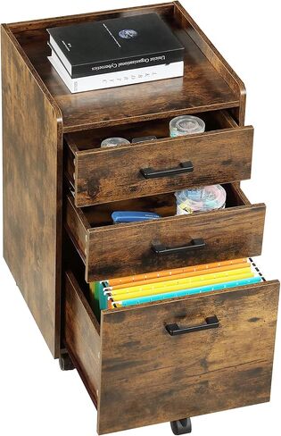 Kavonty File Cabinet, Mobile Office Cabinet with 2 Small Fabric Drawers and 1 Large Drawer,for A4, Letter Size, Hanging File Folders, Rustic Brown and Black in Saudi Arabia